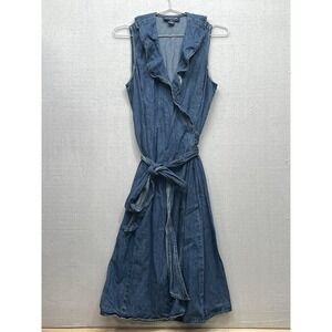 Jones New York Signature Denim Wrap Dress Women's Petite M Ruffled Collar Dress
